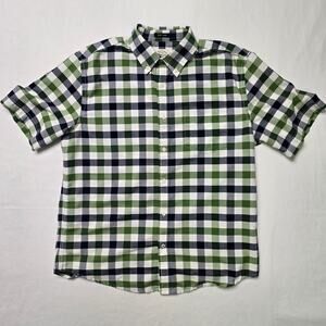St Johns Bay Button Up Shirt Mens Large Green Blue Plaid Easy Care Button Down